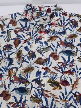 NWOT Yiume Shirt Mens 5XL Cotton Short Sleeve Button Down Tropical Fish Print